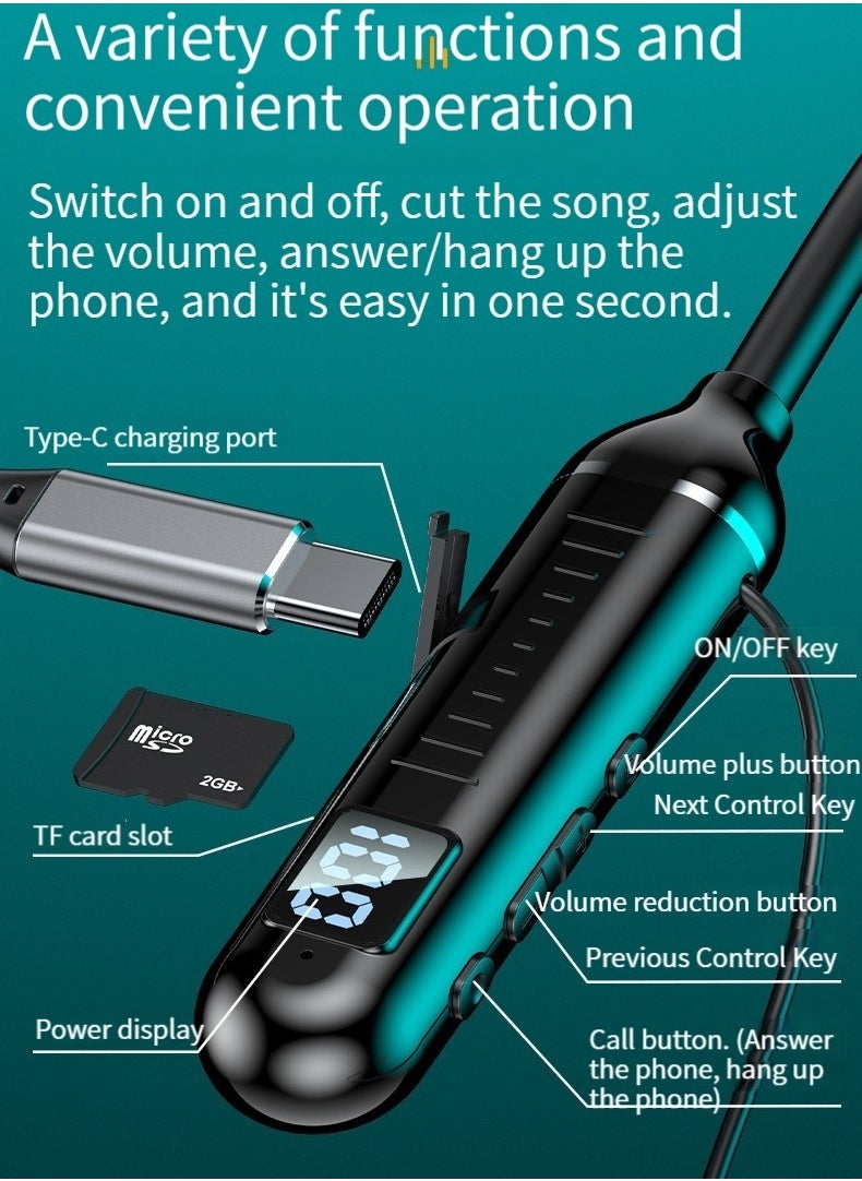 Generic Wireless neck-mounted Bluetooth headset battery display ultra-long standby neck-mounted sports headset blue  - Image 3