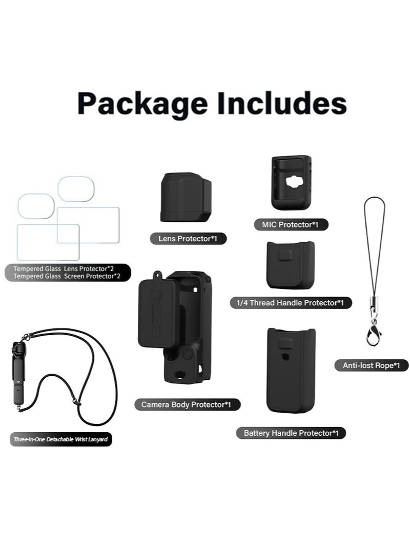 Apustim Accessory Kit For DJI Osmo Pocket 3，Including a Soft Silicone Protective Case，a Three In One Lanyard，Two Sets Of Screen Lens Protectors，And a Grip Protector （Black） - Image 2