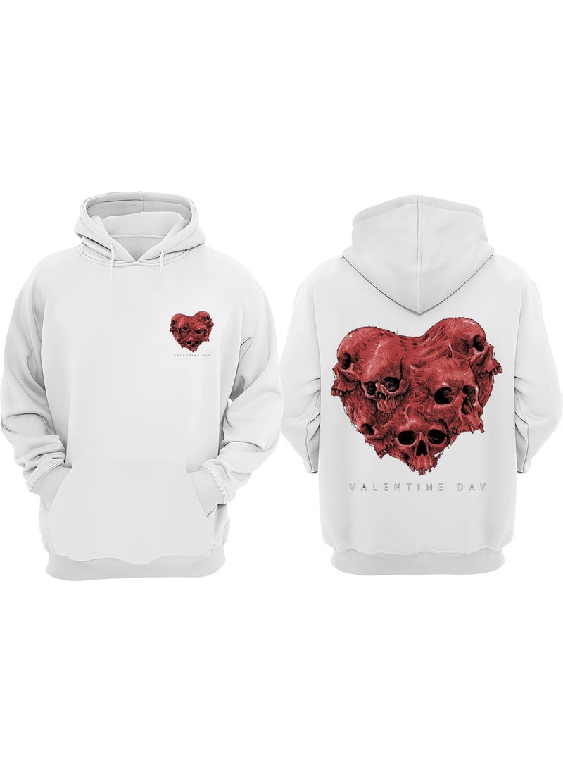 The Wert - Unisex Skull Love Design Front Back Printed Regular Fit White Sweatshirt - Image 1