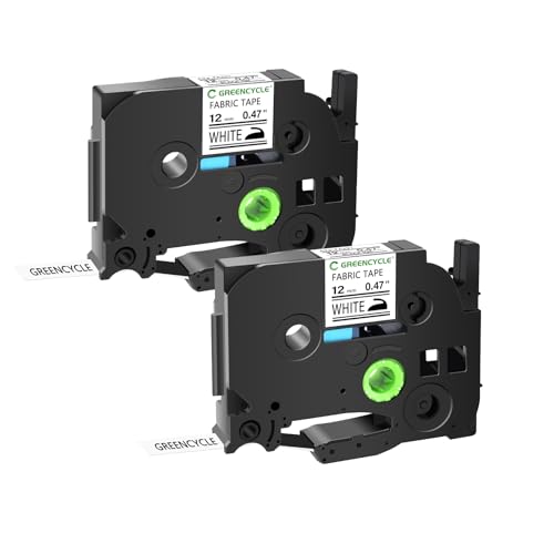 GREENCYCLE 2 Pack Black on White Iron On Clothing Fabric Label Tape Compatible for Ptouch TZe-FA231 TZ-FA231 AZE-FA231 1/2 inch 12mm 0.47 White Tape for PT-P750W PT-H110 PT-D210 PT-D600 - Image 1