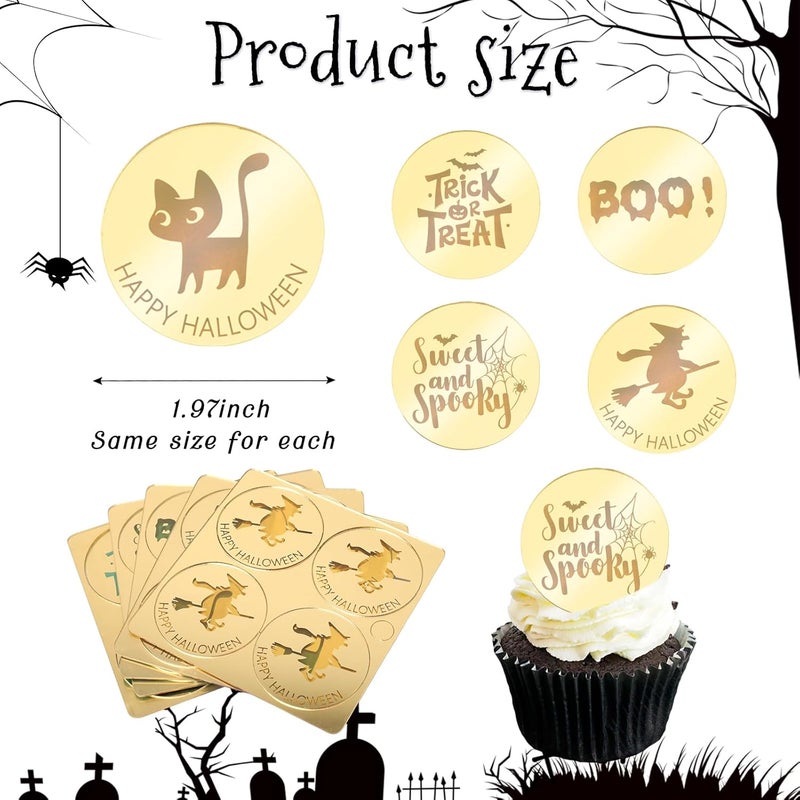 Wolpark 20Pcs Gold Halloween Spooky Cupcake Toppers Acrylic Bat Boo Cupcake Picks for Halloween Theme Party Decorations Supplies - Image 2