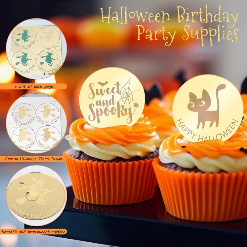 Wolpark 20Pcs Gold Halloween Spooky Cupcake Toppers Acrylic Bat Boo Cupcake Picks for Halloween Theme Party Decorations Supplies - Image 4