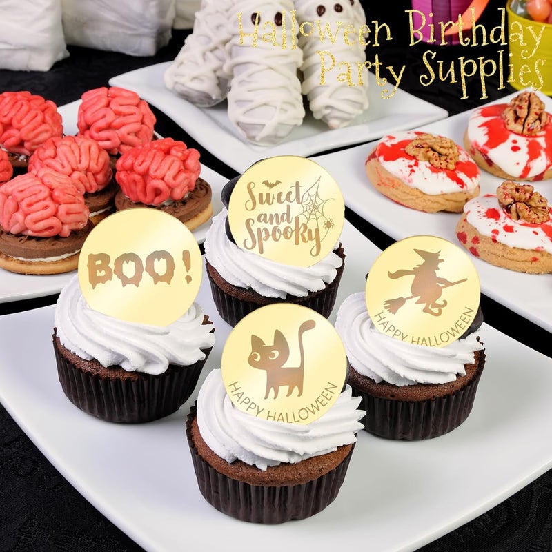 Wolpark 20Pcs Gold Halloween Spooky Cupcake Toppers Acrylic Bat Boo Cupcake Picks for Halloween Theme Party Decorations Supplies - Image 5