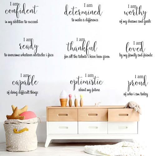 Tuklye 9 Pieces Inspirational Decals Black Motivational Wall Sticker Vinyl Wall Quotes Stickers Wall Art Stickers Peel and Stick Wall Decals for Girl Boy Bedroom Living Room - Image 4