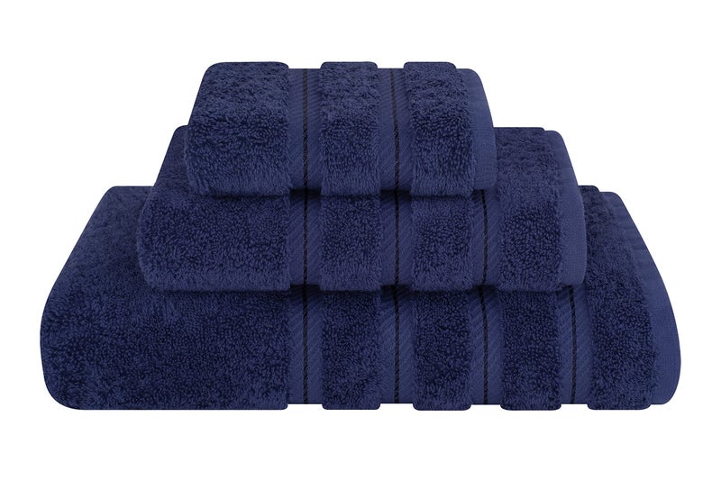 American Soft Linen Premium 3 Piece Towel Set 1 Bath Towel 1 Hand Towel 1 Washcloth 600 GSM 100 Cotton Turkish Towels for Bathroom Navy Blue Towel Set