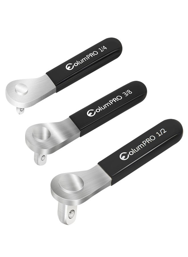 ColumPRO 3PCS Low Profile Socket Lever, 1/4”, 3/8” and 1/2” Drive Breaker Bar, Extra Low Profile Stubby Wrenches Set, Non-Ratcheting, Great for Boats, RV, Off Road Vehicle - Image 1