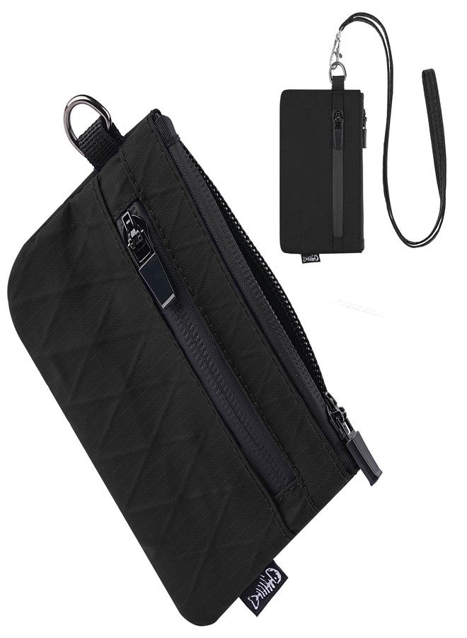 JONYEE Small Wallet with 2 Invisible Zipper Pockets&Lanyard&Keychain Water Resistant ID Case Card Holder Coin Purse Badge Pouch for Boys Girls Women Men Travel Sports Outdoor - Black - Image 1