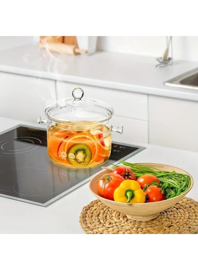 Glass Saucepan with Cover, Stovetop Cooking Pot with Lid and Handle Simmer Pot Clear Soup Pot, High Borosilicate Glass Cookware（1900ml) - Image 4