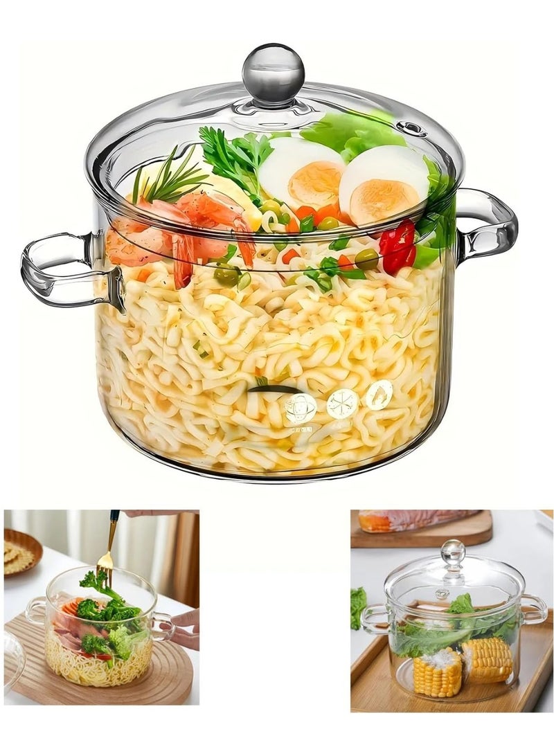 Glass Saucepan with Cover, Stovetop Cooking Pot with Lid and Handle Simmer Pot Clear Soup Pot, High Borosilicate Glass Cookware（1900ml) - Image 1