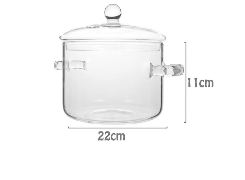 Glass Saucepan with Cover, Stovetop Cooking Pot with Lid and Handle Simmer Pot Clear Soup Pot, High Borosilicate Glass Cookware（1900ml) - Image 2