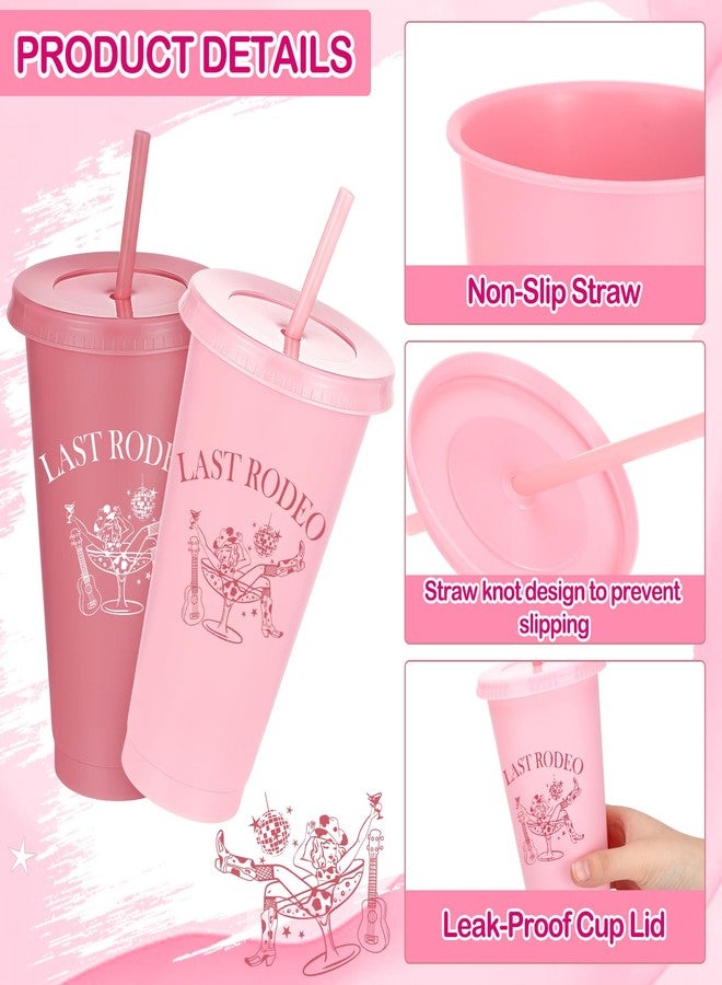 Potchen 12 Pcs Last Rodeo Cowgirl Bachelorette Party Plastic Cups with Lids and Straws 24 oz Pink Western Cowgirl Party Tumbler Cups for Bachelorette Bridal Shower Gifts - Image 3