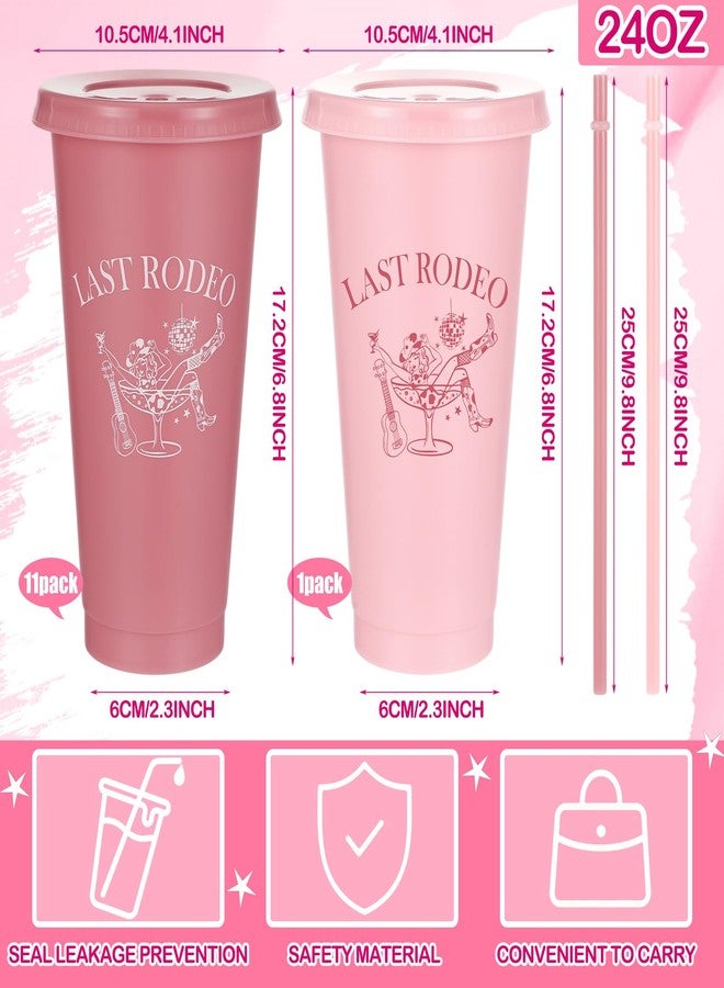 Potchen 12 Pcs Last Rodeo Cowgirl Bachelorette Party Plastic Cups with Lids and Straws 24 oz Pink Western Cowgirl Party Tumbler Cups for Bachelorette Bridal Shower Gifts - Image 2