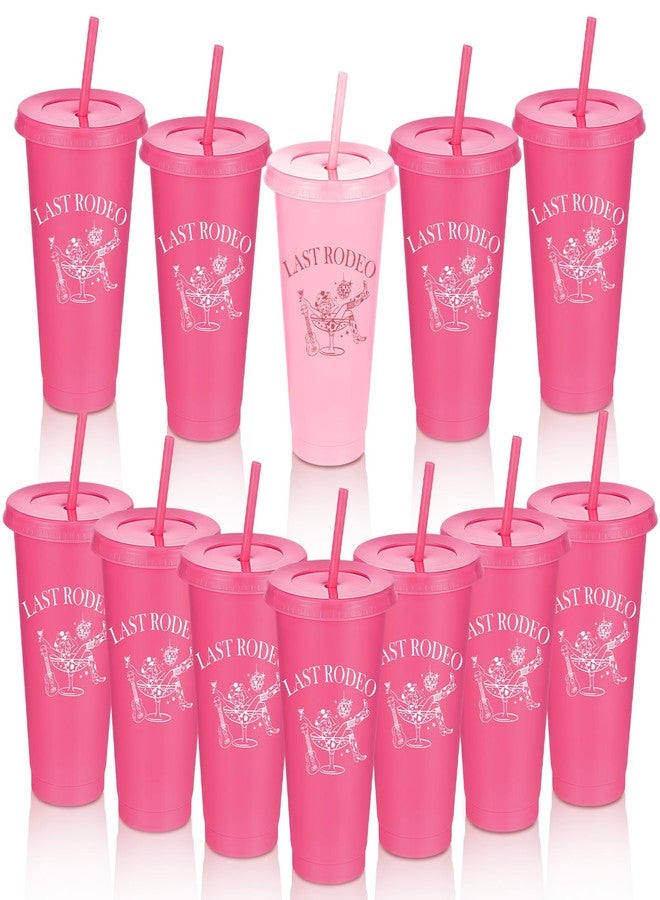 Potchen 12 Pcs Last Rodeo Cowgirl Bachelorette Party Plastic Cups with Lids and Straws 24 oz Pink Western Cowgirl Party Tumbler Cups for Bachelorette Bridal Shower Gifts - Image 1