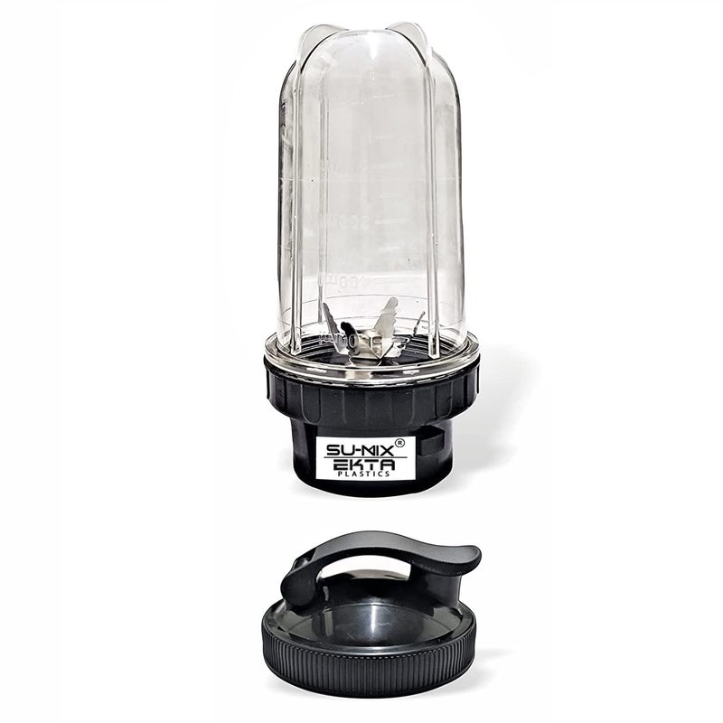 Sumix Big Bullet Jar for Mixer Grinder 530 ML with Gym Sipper Cap ABS Transparent Plastic Mixer Juicer Jar Black - Image 1