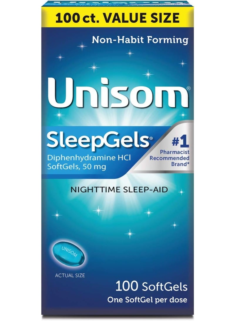Unisom أقراص يوني سوم للمساعدة على النوم ليلاً، ديفينهيدرامين HCI، 100 حبة