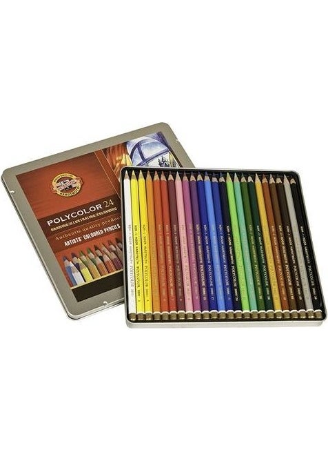 KOH-I-NOOR - Koh-I Noor Polycolor Artist Crayons 24 Colors Metal Box - Image 1