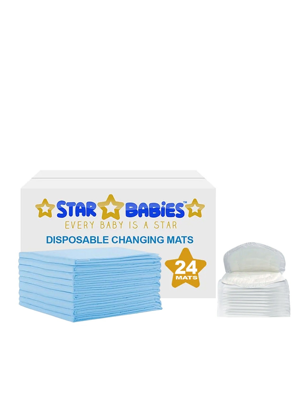 Star Babies - Combo Pack of 2- Disposable Changing Mat Pack of 24 with Breast Pad (20 Pcs) - Blue