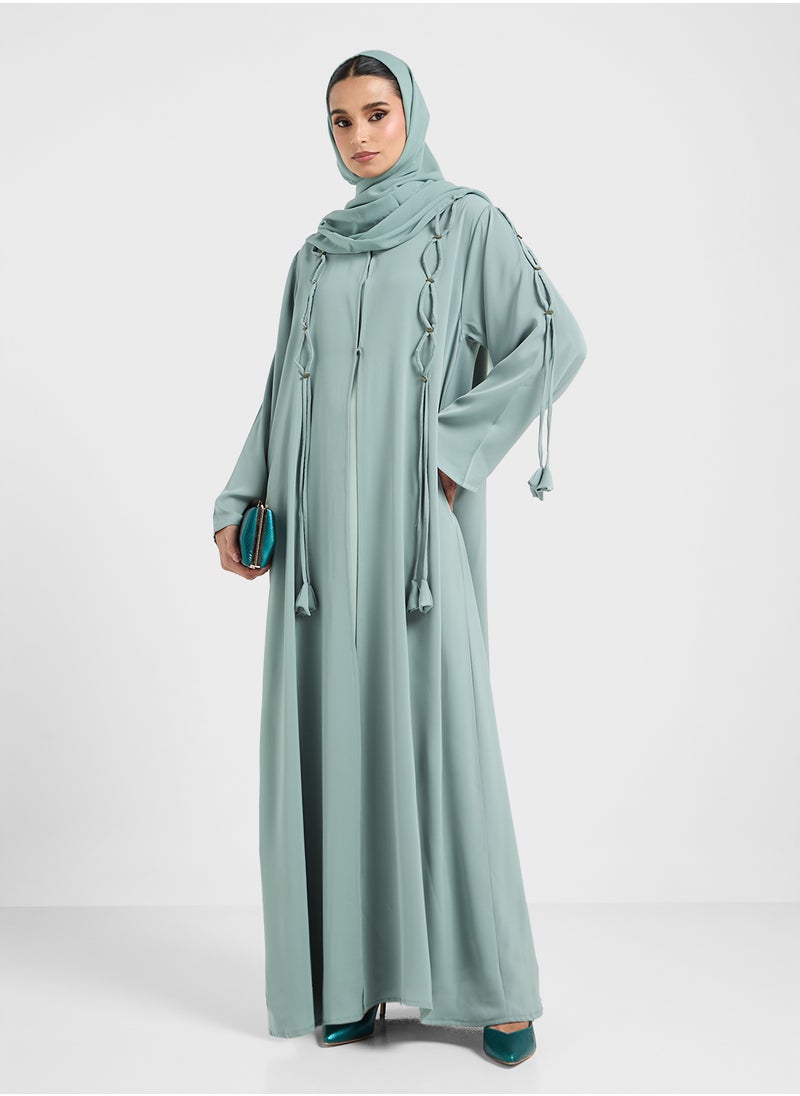 hayas closet V-Neck Drawstring Detailed Flared Sleeve Abaya  - Image 1
