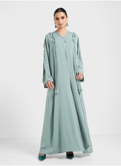 hayas closet V-Neck Drawstring Detailed Flared Sleeve Abaya  - Image 5