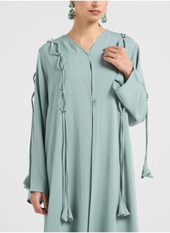 hayas closet V-Neck Drawstring Detailed Flared Sleeve Abaya  - Image 3