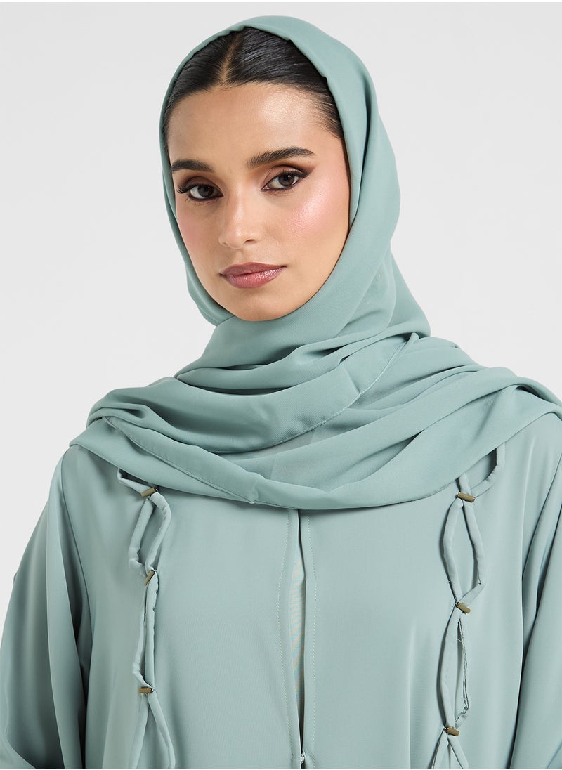 hayas closet V-Neck Drawstring Detailed Flared Sleeve Abaya  - Image 4