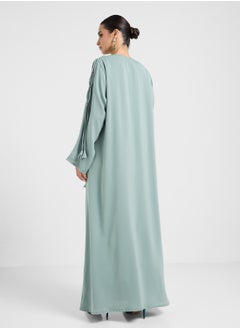 hayas closet V-Neck Drawstring Detailed Flared Sleeve Abaya  - Image 2