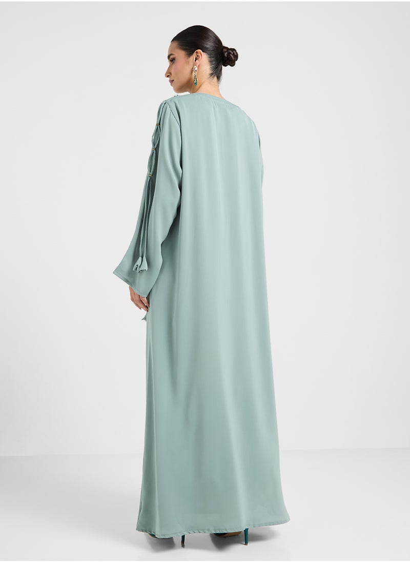 hayas closet V-Neck Drawstring Detailed Flared Sleeve Abaya  - Image 2