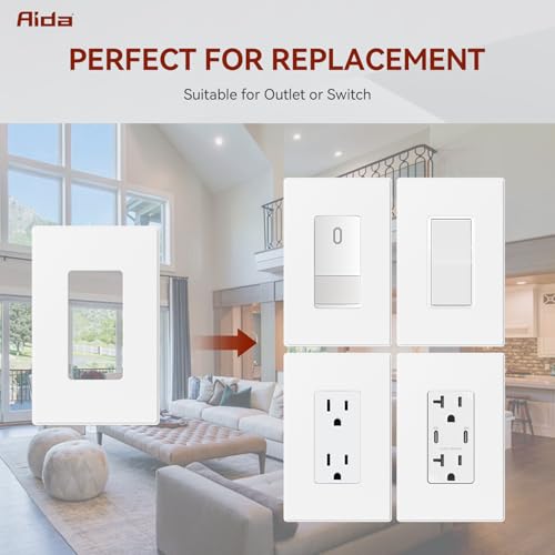 AIDA 1-Gang Screwless Decorative Wall Plates, Mid-Size Unbreakable Thermoplastic Faceplate Cover for Decorator Receptacle Outlet Switch, UL Listed (10 Pack, Matte White) - Image 4