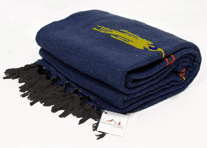 Open Road Goods Yoga Blanket  Thick Mexican Thunderbird Blanket  Handmade and Made for Yoga Slate Blue