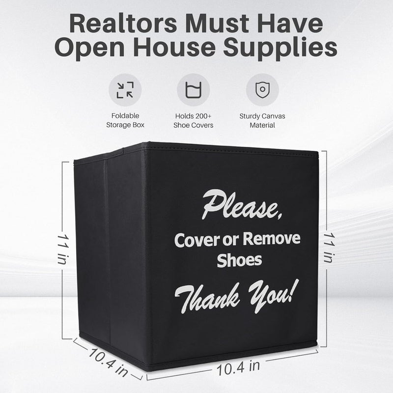 Opret Large Shoe Cover Box Black, Real Estate Agent Supplies, Disposable Shoe Cover Dispenser Box for Open House, Foldable Storage Bin - Image 2