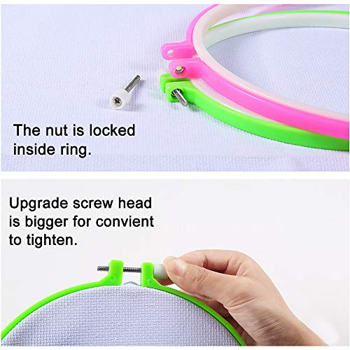 Caydo 6 Pieces Embroidery Hoops and 15 Needles, Plastic Circle Cross Stitch Hoop Ring Embroidery Circle Set, 3.4 inch to 10.4 inch (Multicolor) - Image 3