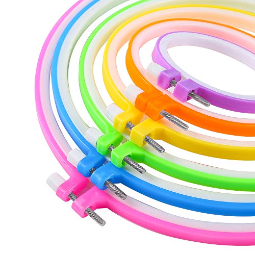Caydo 6 Pieces Embroidery Hoops and 15 Needles, Plastic Circle Cross Stitch Hoop Ring Embroidery Circle Set, 3.4 inch to 10.4 inch (Multicolor) - Image 4