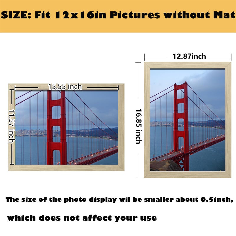 BESCRCL 12x16 Frame Wall Hanging Picture Frames, Natural Woodgrain, 1 Pack - Image 4