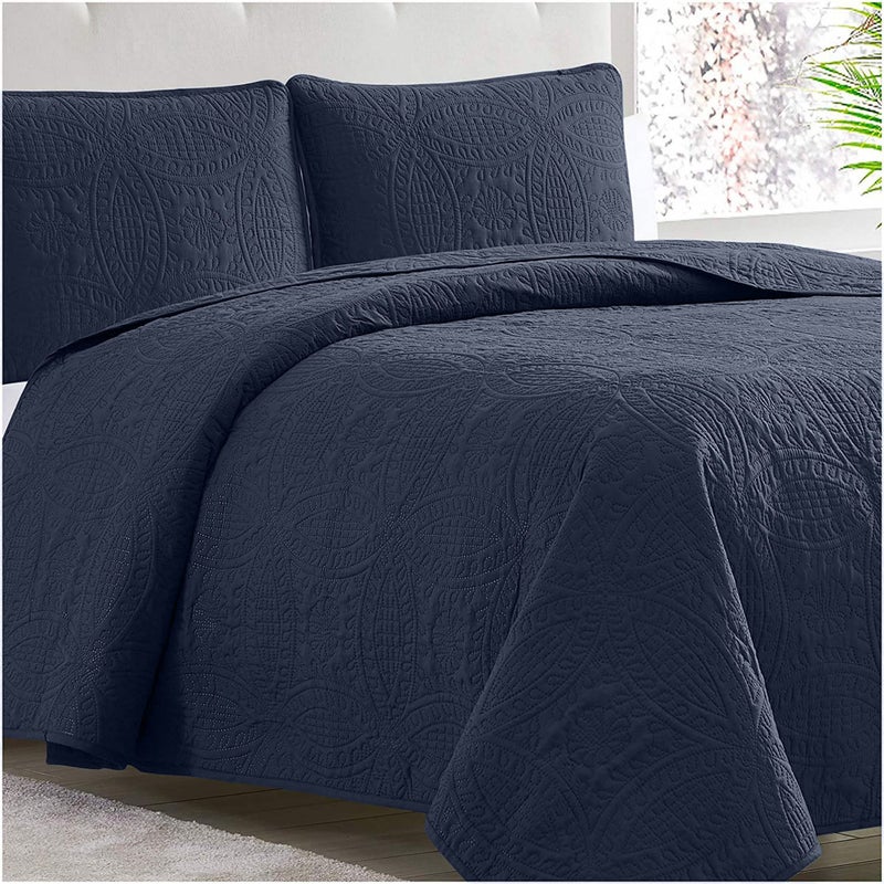 mellanni Mellanni King Bedspread Coverlet Set  Bedding Cover with Shams  Ultrasonic Quilting Technology  3 Piece Oversized Quilt Set  Bedspreads  Coverlets King Navy 