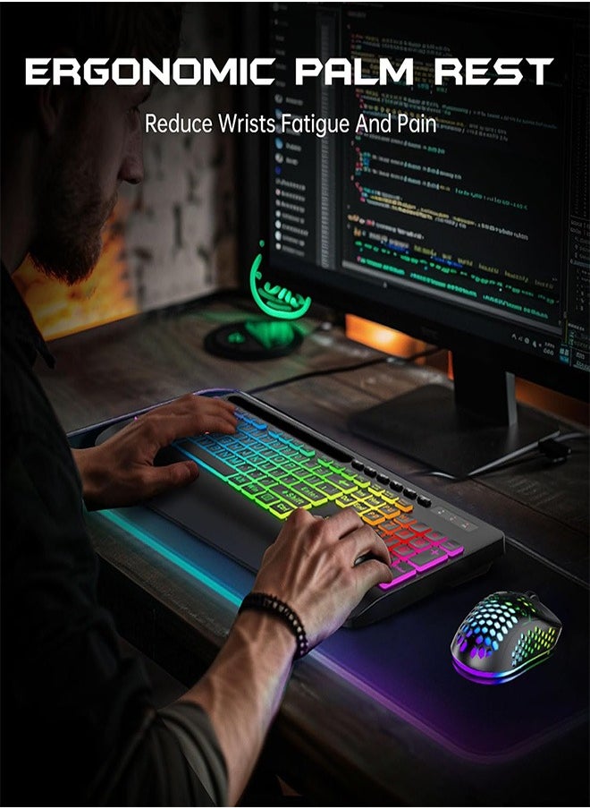 Garlo - Garlo Wireless Keyboard and Mouse Combo, Membrane Silent Gaming Keyboard with Mechanical Feeling, Full-Size Bluetooth/2.4GHz/wired keyboard, RGB Backlit, Ergonomic Wrist Rest for PC/Computer/Mac/PS5 - Image 1
