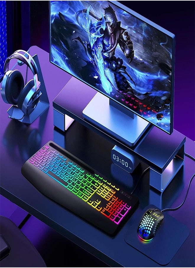 Garlo - Garlo Wireless Keyboard and Mouse Combo, Membrane Silent Gaming Keyboard with Mechanical Feeling, Full-Size Bluetooth/2.4GHz/wired keyboard, RGB Backlit, Ergonomic Wrist Rest for PC/Computer/Mac/PS5 - Image 1