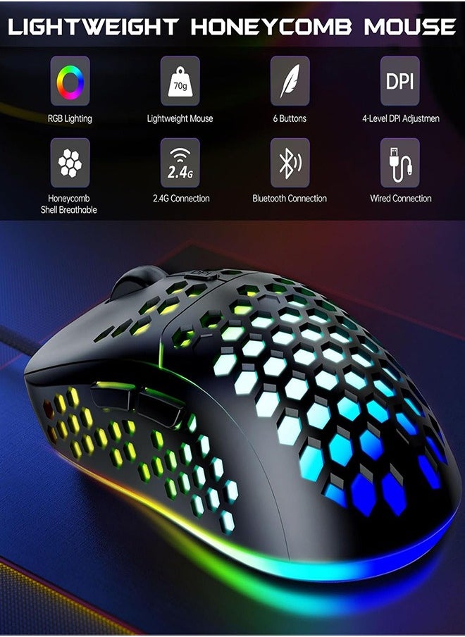 Garlo - Garlo Wireless Keyboard and Mouse Combo, Membrane Silent Gaming Keyboard with Mechanical Feeling, Full-Size Bluetooth/2.4GHz/wired keyboard, RGB Backlit, Ergonomic Wrist Rest for PC/Computer/Mac/PS5 - Image 1