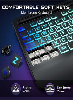 Garlo Garlo Wireless Keyboard and Mouse Combo, Membrane Silent Gaming Keyboard with Mechanical Feeling, Full-Size Bluetooth/2.4GHz/wired keyboard, RGB Backlit, Ergonomic Wrist Rest for PC/Computer/Mac/PS5  - Image 5