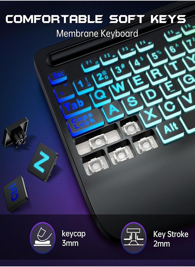 Garlo - Garlo Wireless Keyboard and Mouse Combo, Membrane Silent Gaming Keyboard with Mechanical Feeling, Full-Size Bluetooth/2.4GHz/wired keyboard, RGB Backlit, Ergonomic Wrist Rest for PC/Computer/Mac/PS5 - Image 1