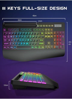Garlo Garlo Wireless Keyboard and Mouse Combo, Membrane Silent Gaming Keyboard with Mechanical Feeling, Full-Size Bluetooth/2.4GHz/wired keyboard, RGB Backlit, Ergonomic Wrist Rest for PC/Computer/Mac/PS5  - Image 4