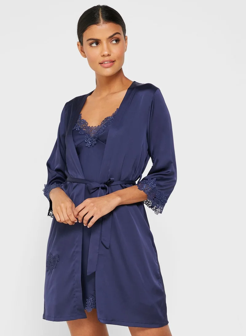 ELLA 2 In 1 Lace Trim Nightdress Robe