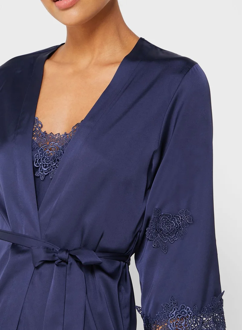 ELLA 2 In 1 Lace Trim Nightdress Robe