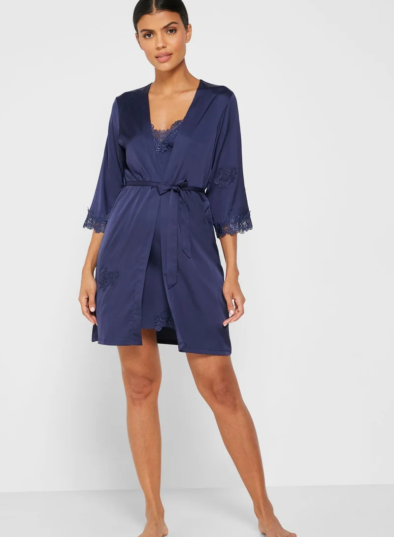 ELLA 2 In 1 Lace Trim Nightdress Robe