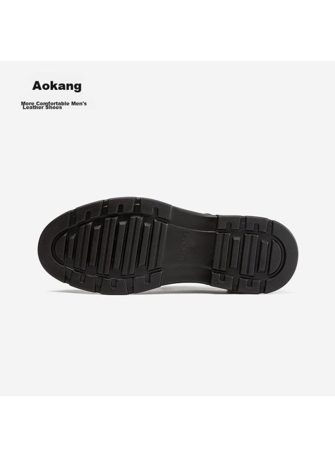 AOKANG أحذية جلدية مزودة بأربطة للرجال، أحذية رسمية بريطانية، سوداء، مقاس 39 - Image 4