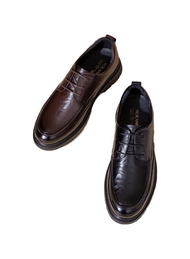 AOKANG أحذية جلدية مزودة بأربطة للرجال، أحذية رسمية بريطانية، سوداء، مقاس 39 - Image 3