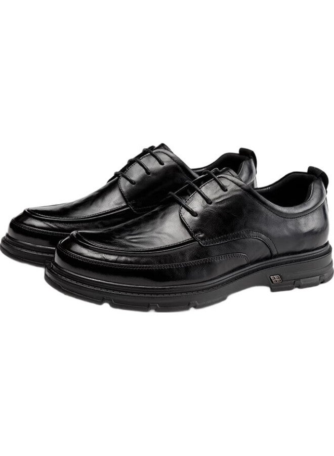 AOKANG أحذية جلدية مزودة بأربطة للرجال، أحذية رسمية بريطانية، سوداء، مقاس 39 - Image 2