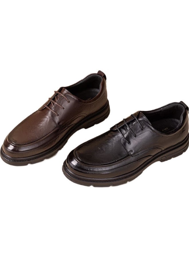 AOKANG أحذية جلدية مزودة بأربطة للرجال، أحذية رسمية بريطانية، سوداء، مقاس 39 - Image 1