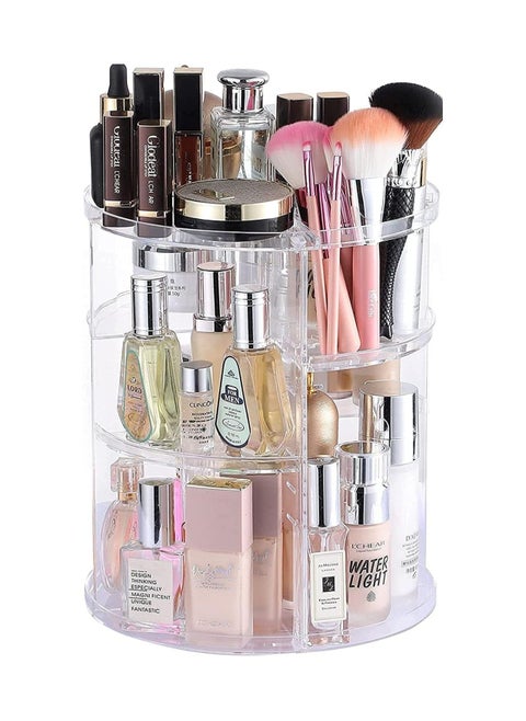 QSHOP® Makeup Organizer, Acrylic Bathroom Makeup Organizer, 360° Rotating Adjustable Cosmetic Organizer, 4 Tier Makeup Stand and Display Cabinet, Clear