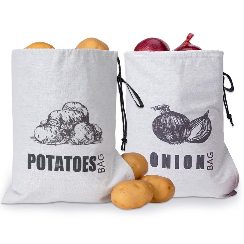 TOGETRUE Potato Onion Storage Bag, Fabric Onion and Potatoes Storage Bag, Washable Garlic Potatoes Onions Keeper with Drawstring for Pantry, 2 Pack (Potato Onion Bag) - Image 1
