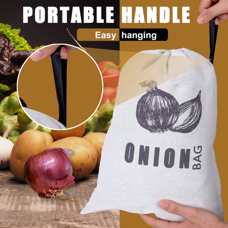 TOGETRUE Potato Onion Storage Bag, Fabric Onion and Potatoes Storage Bag, Washable Garlic Potatoes Onions Keeper with Drawstring for Pantry, 2 Pack (Potato Onion Bag) - Image 2